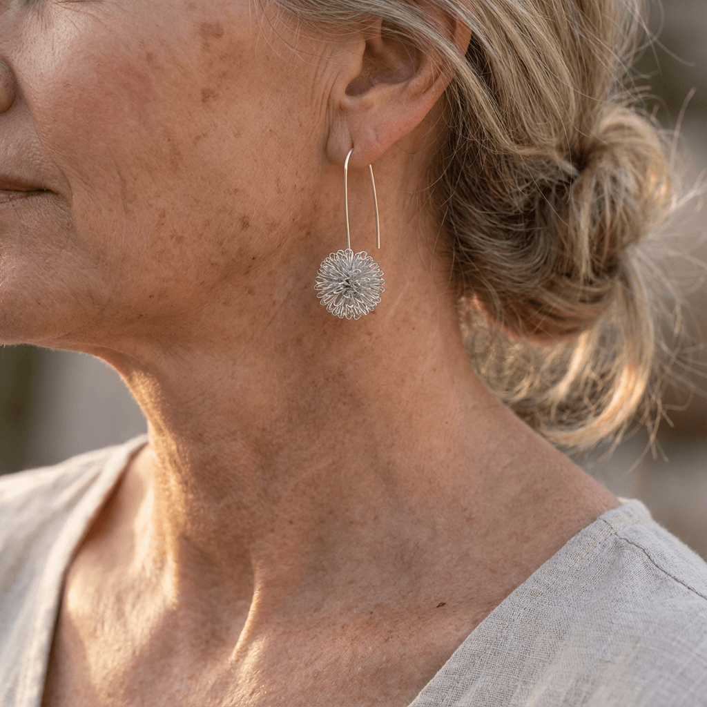 Handcrafted Silver Wire Flower Drop Earrings