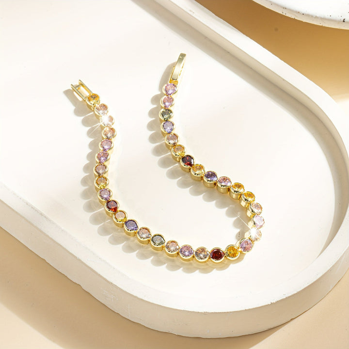 Elegant Multicolor Gemstone Gold Plated Tennis Bracelet