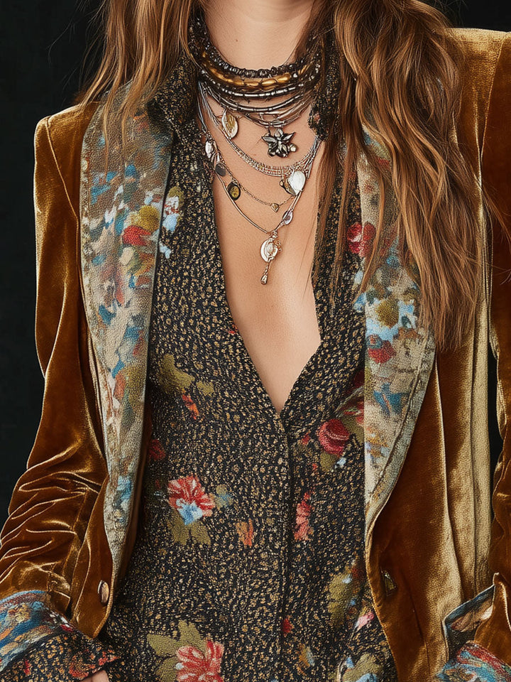 Marissa - Women’s Vintage Floral Print Patchwork Blazer