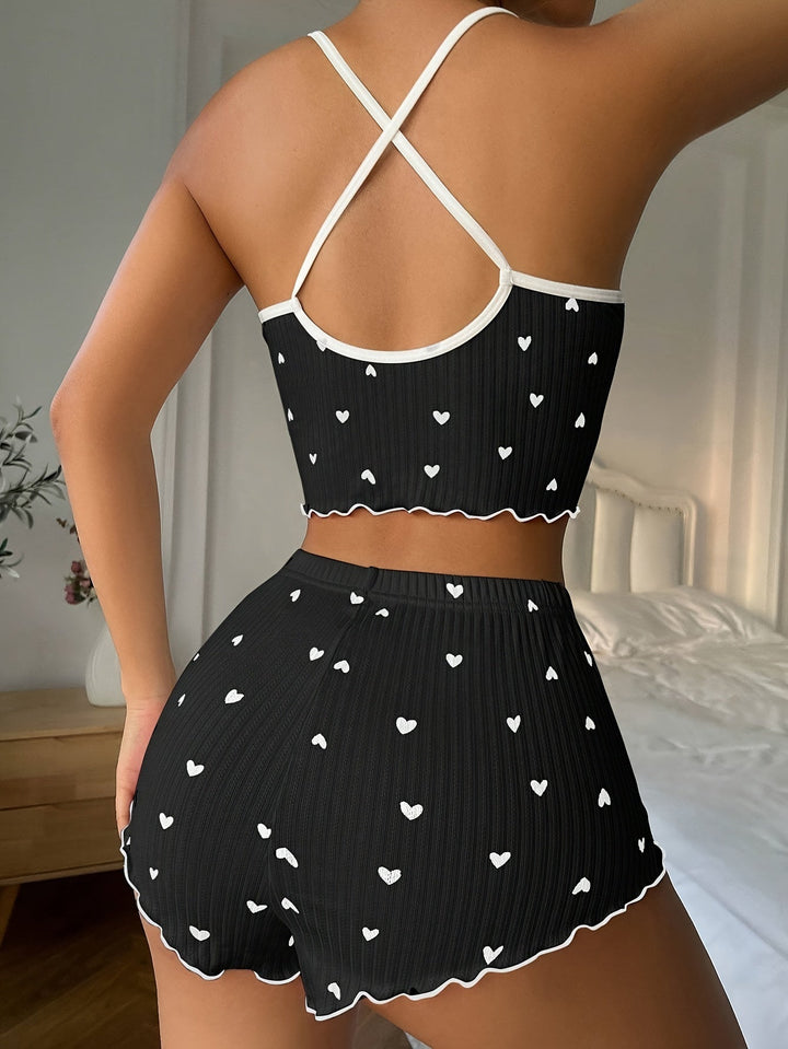 Claire | Conjunto de pijama con estampado de corazones y volantes