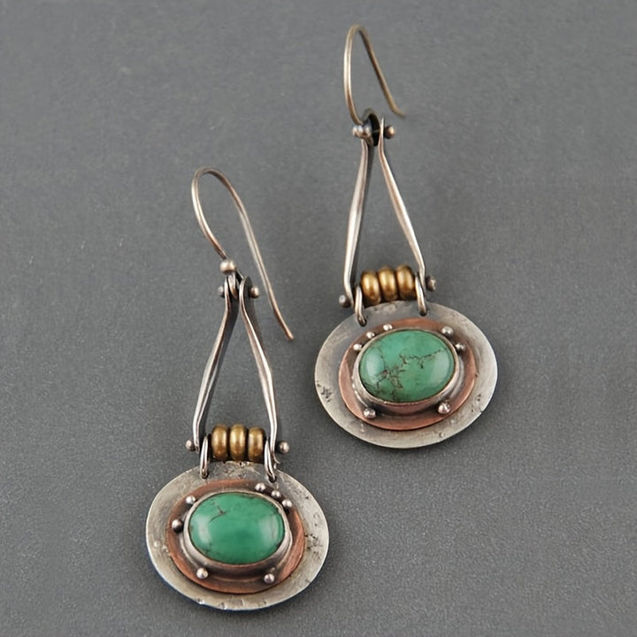 Turquoise Mixed Metal Artisan Drop Earrings