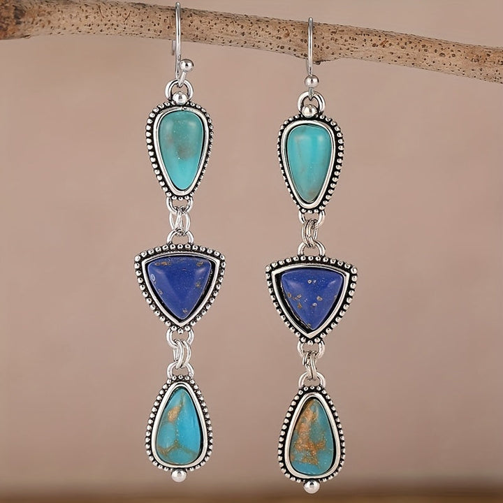 Handmade Synthetic Lapis Turquoise Pendant Earrings