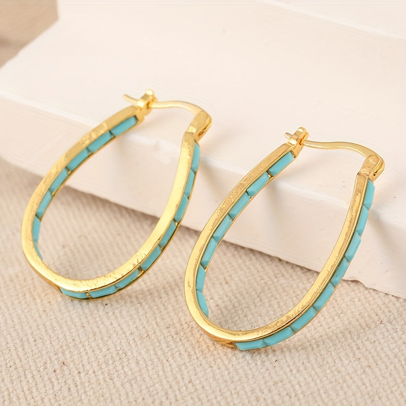 U-Shaped Square Synthetic Turquoise Earrings