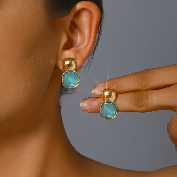 Gold Tone Geometric Square Earrings