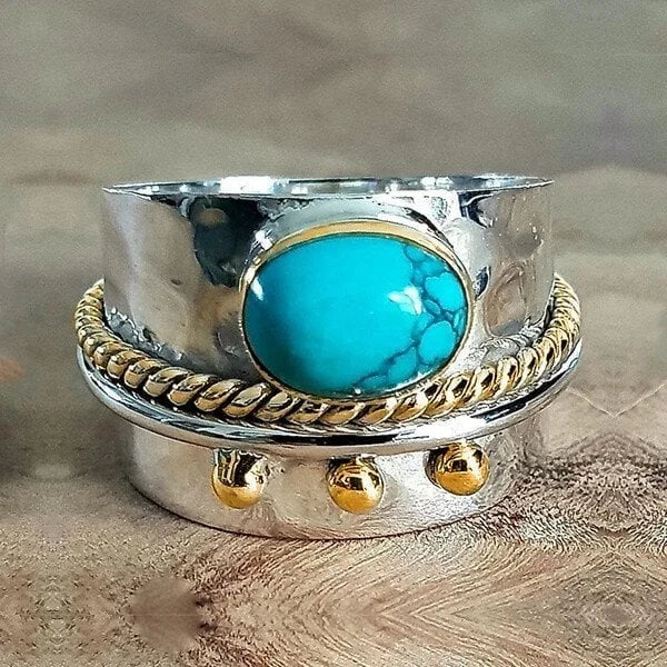 Anel elegante de banda larga turquesa