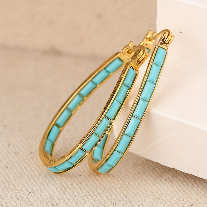 U-Shaped Square Synthetic Turquoise Earrings