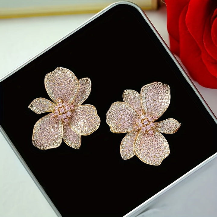 Elegant Sparkling Zirconia Flower Stud Earring