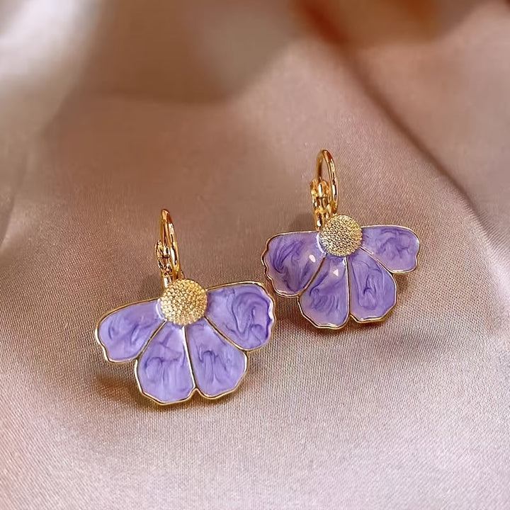 Elegant Four Petals Flower Enamel Drop Earrings