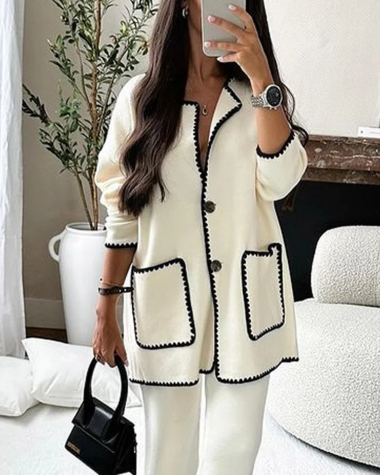 Conjunto casual Sofia com jaqueta com detalhes nas bordas e calça