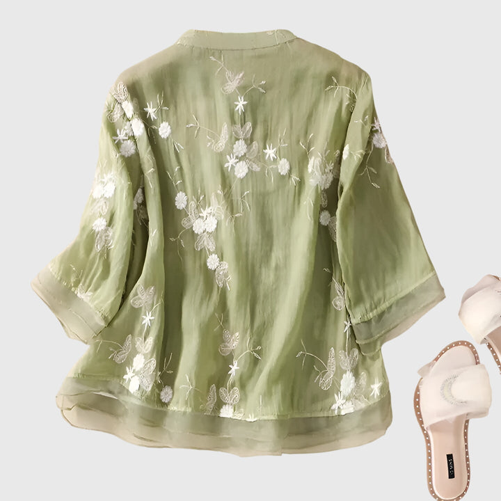 Nellie™ | Top Elegante com Flores Bordadas