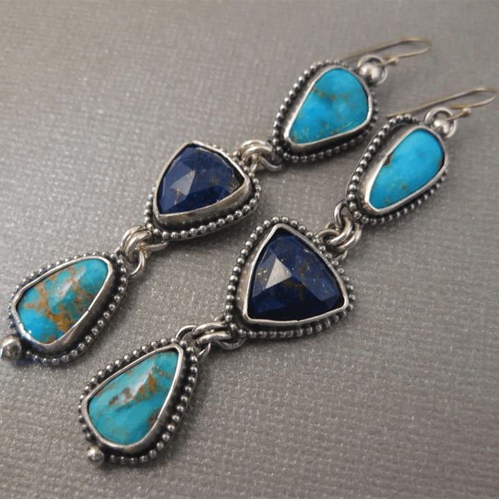 Handmade Synthetic Lapis Turquoise Pendant Earrings