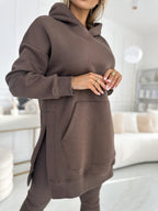 Conjunto de camisola com capuz de cor lisa e leggings forradas Sienna