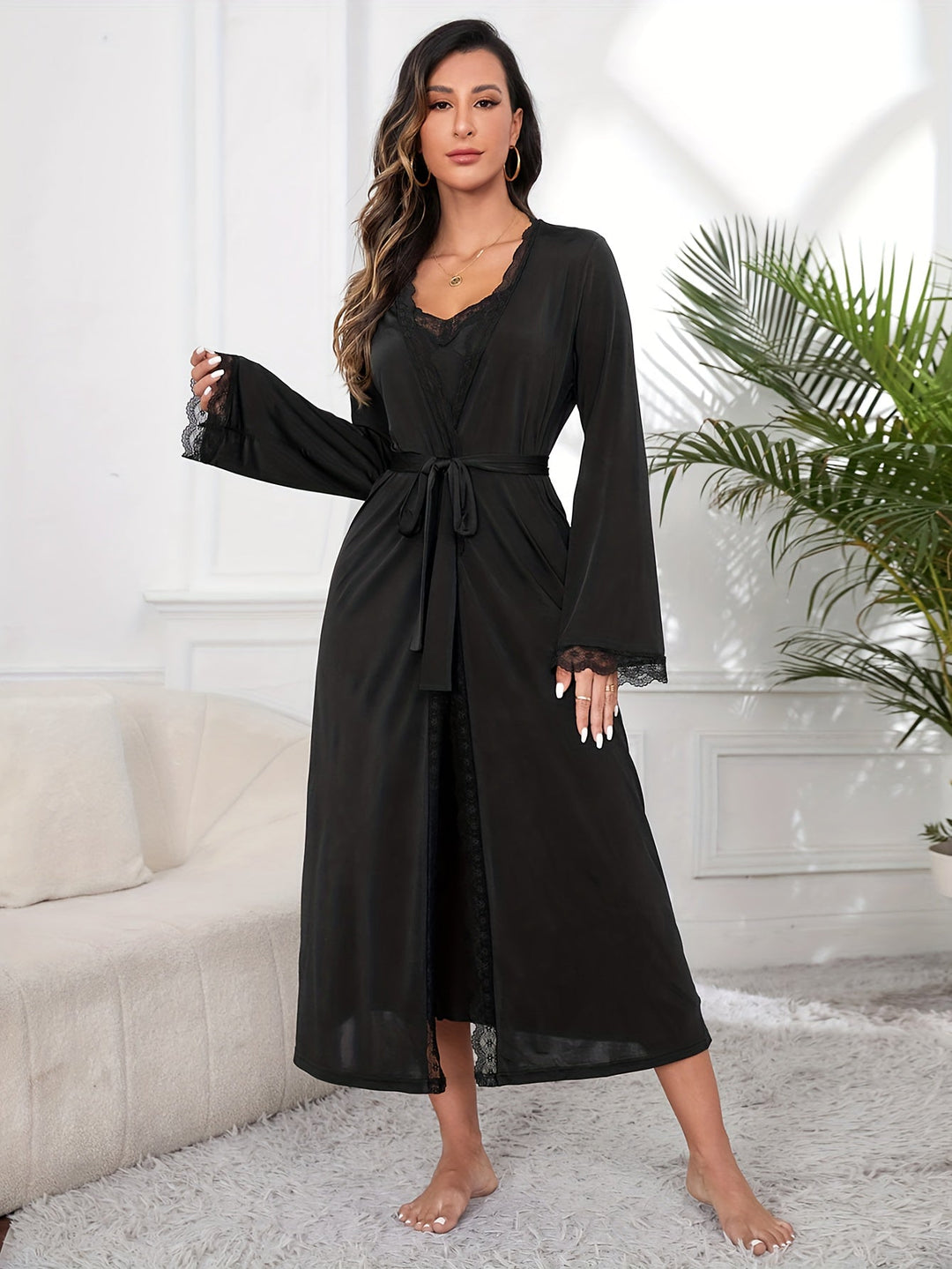 Grace | Conjunto Elegante de Robe com Renda