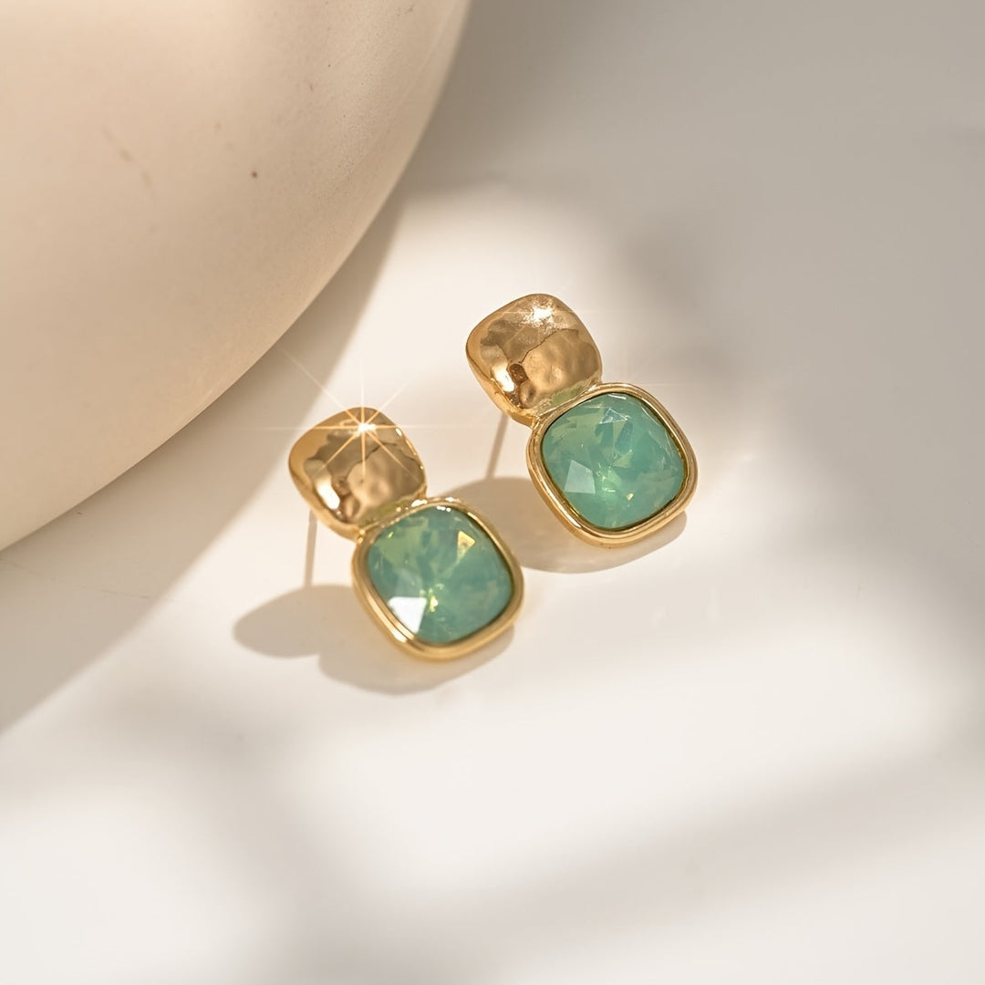 Gold Tone Geometric Square Earrings