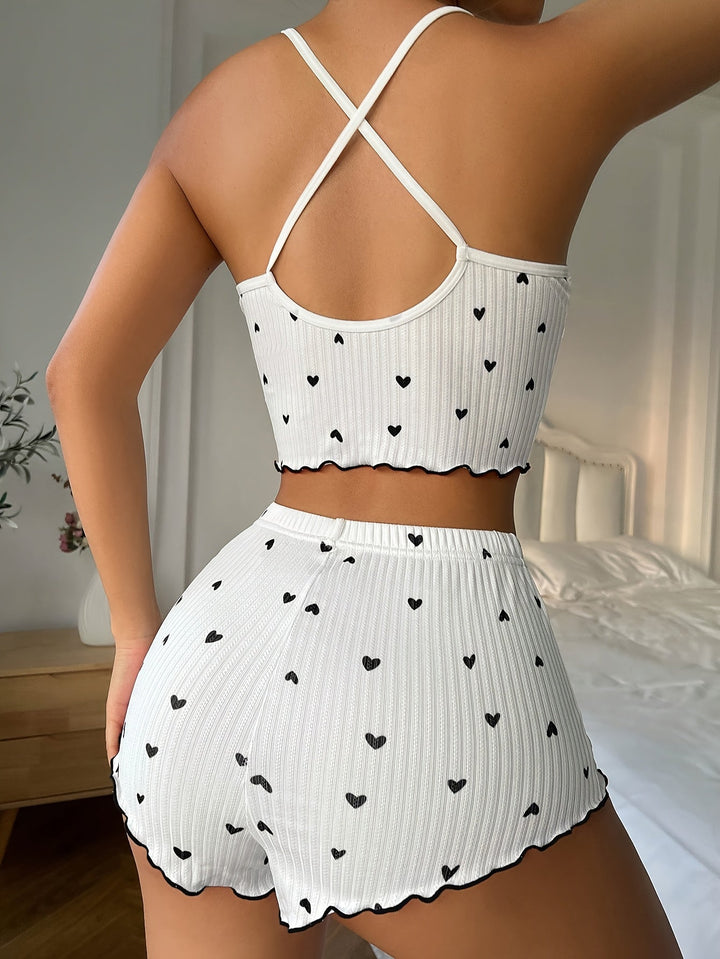 Claire | Conjunto de pijama con estampado de corazones y volantes