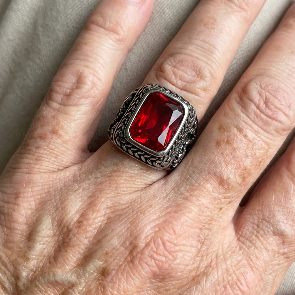 Anillo de sello turco rojo vintage