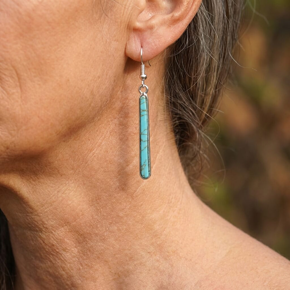 Elegant Antique Silver Plated Turquoise Geometry Pattern Drop Earrings