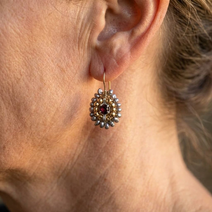 Elegant Vintage Gold & Grey Stone Earrings