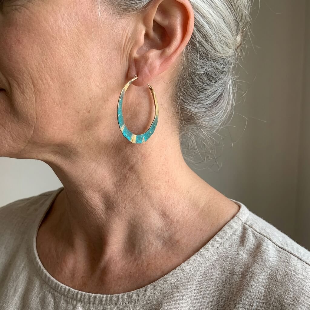 Vintage Boho Blue & Gold Hoop Earrings