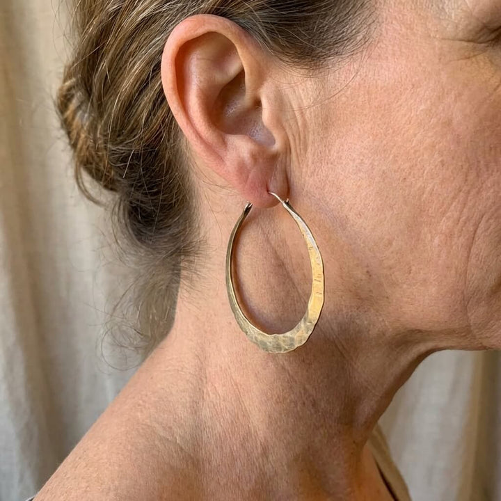 Vintage Hammered Gold Tone Hoop Earrings