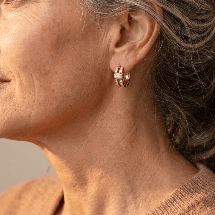 Triple Row Pavé Huggie Earrings