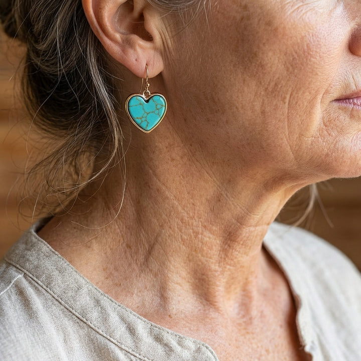 Bohemian Minimalist Natural Turquoise Heart Earrings