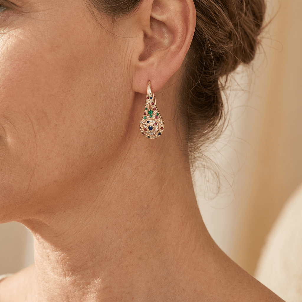 Elegant Retro Opulent Multi Hued Cubic Zirconia Earrings