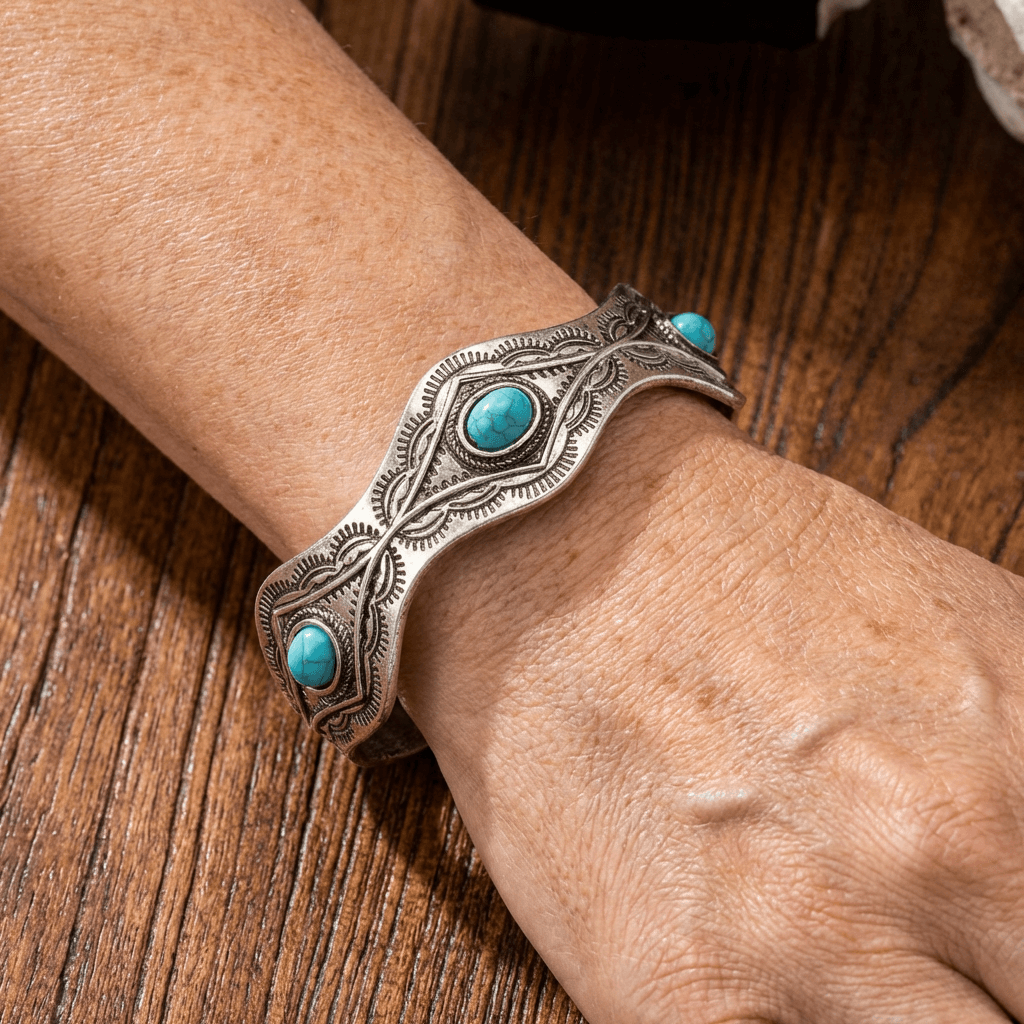 Western Style Turquoise Concho Cuff Bangle Bracelet