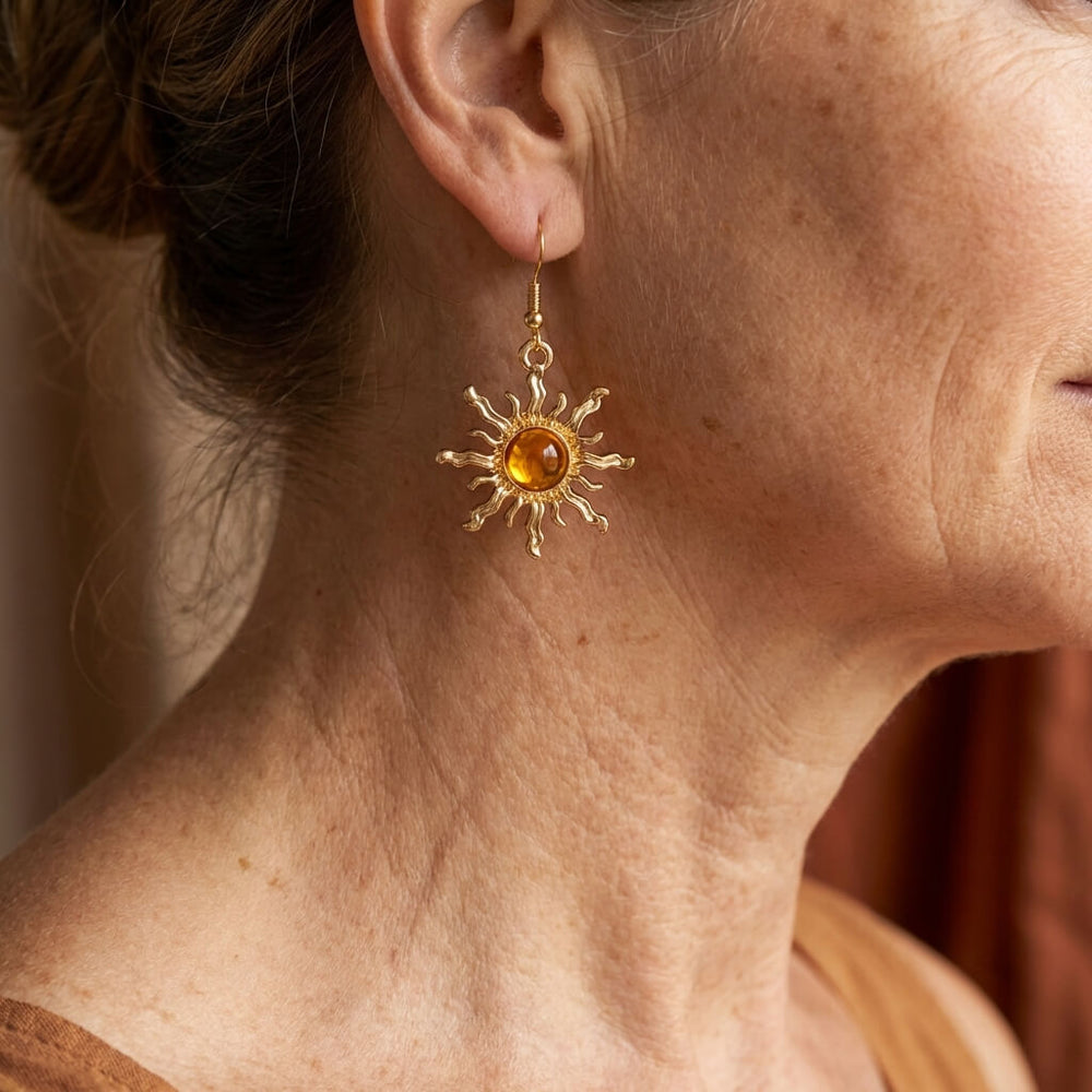 Bohemian Style Baroque Sunflower Acrylic Gold Plated Dangle Earring