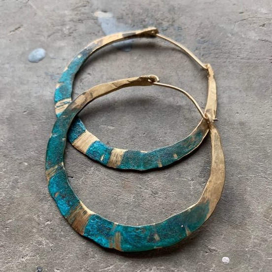Vintage Boho Blue & Gold Hoop Earrings