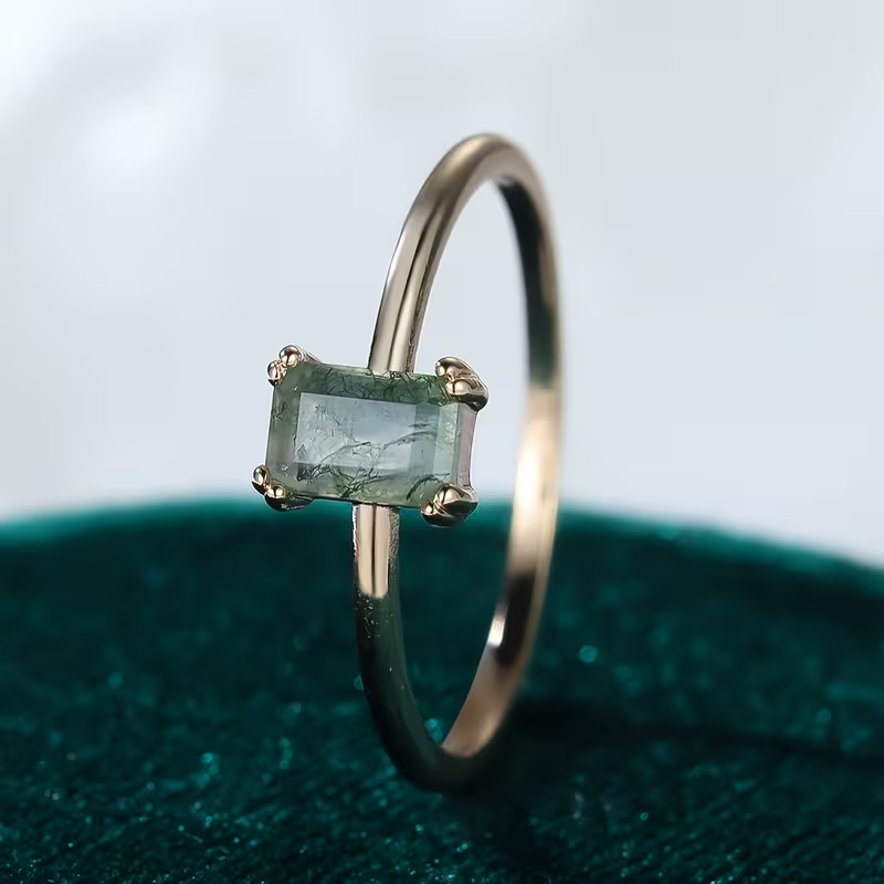 Anillo fino de piedra de ágata musgo