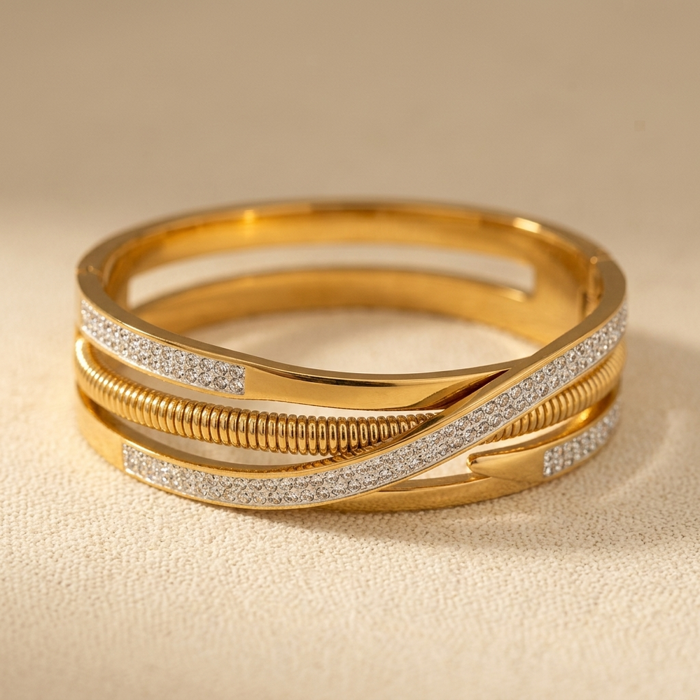 Rhinestone Gold Plated Bangle Bracelet