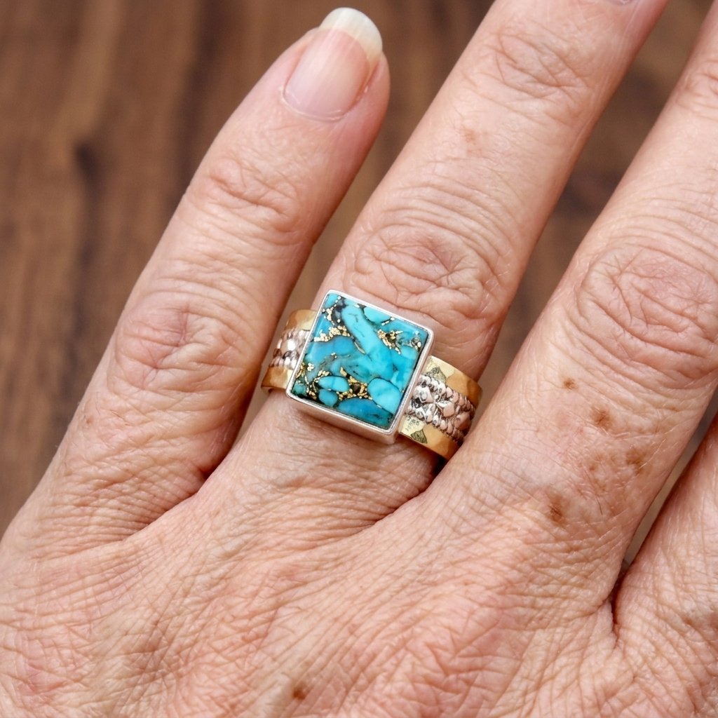 Anillo cuadrado vintage de turquesa