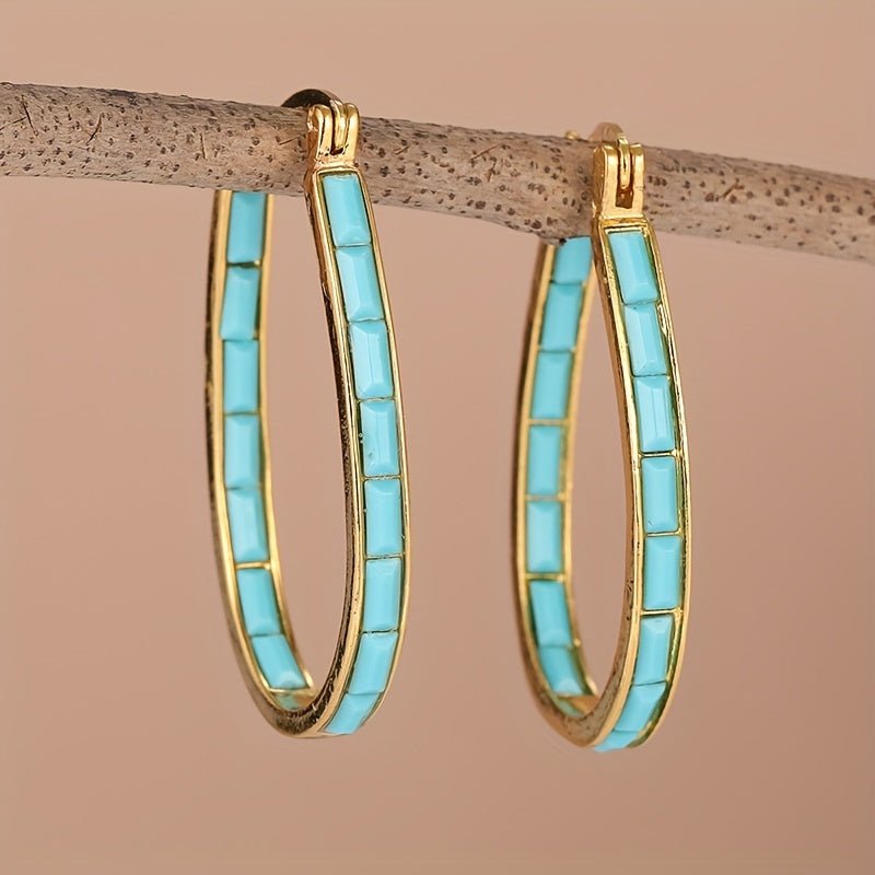 U-Shaped Square Synthetic Turquoise Earrings