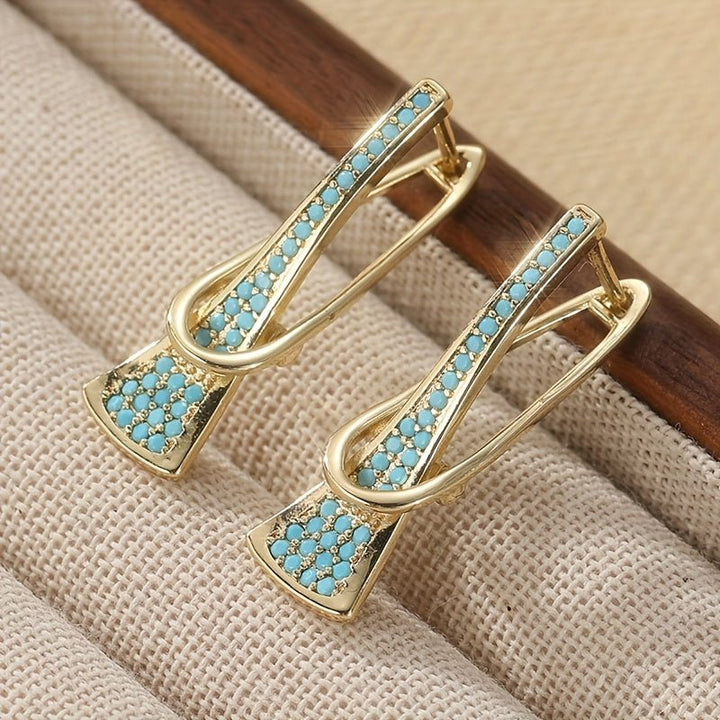 Gold Tone Synthetic Geometric Turquoise Earrings