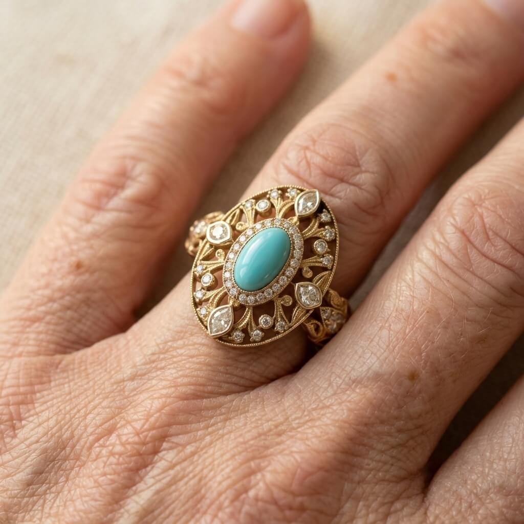 Anel de zircônia turquesa
