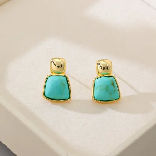 Gold Tone Geometric Square Earrings