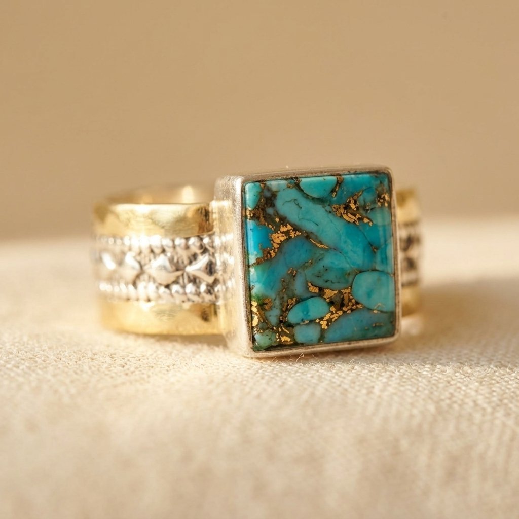 Anillo cuadrado vintage de turquesa