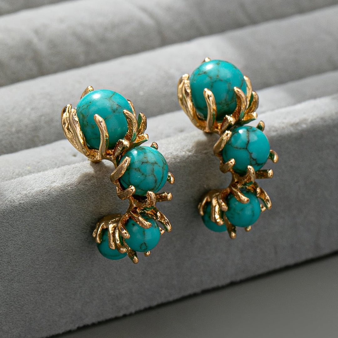 Turquoise Beaded Flower Design Earrings