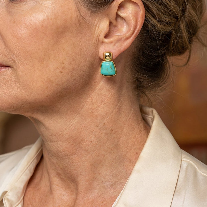 Gold Tone Geometric Square Earrings
