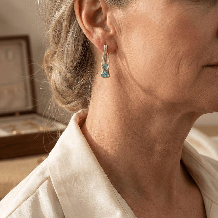 Gold Tone Synthetic Geometric Turquoise Earrings