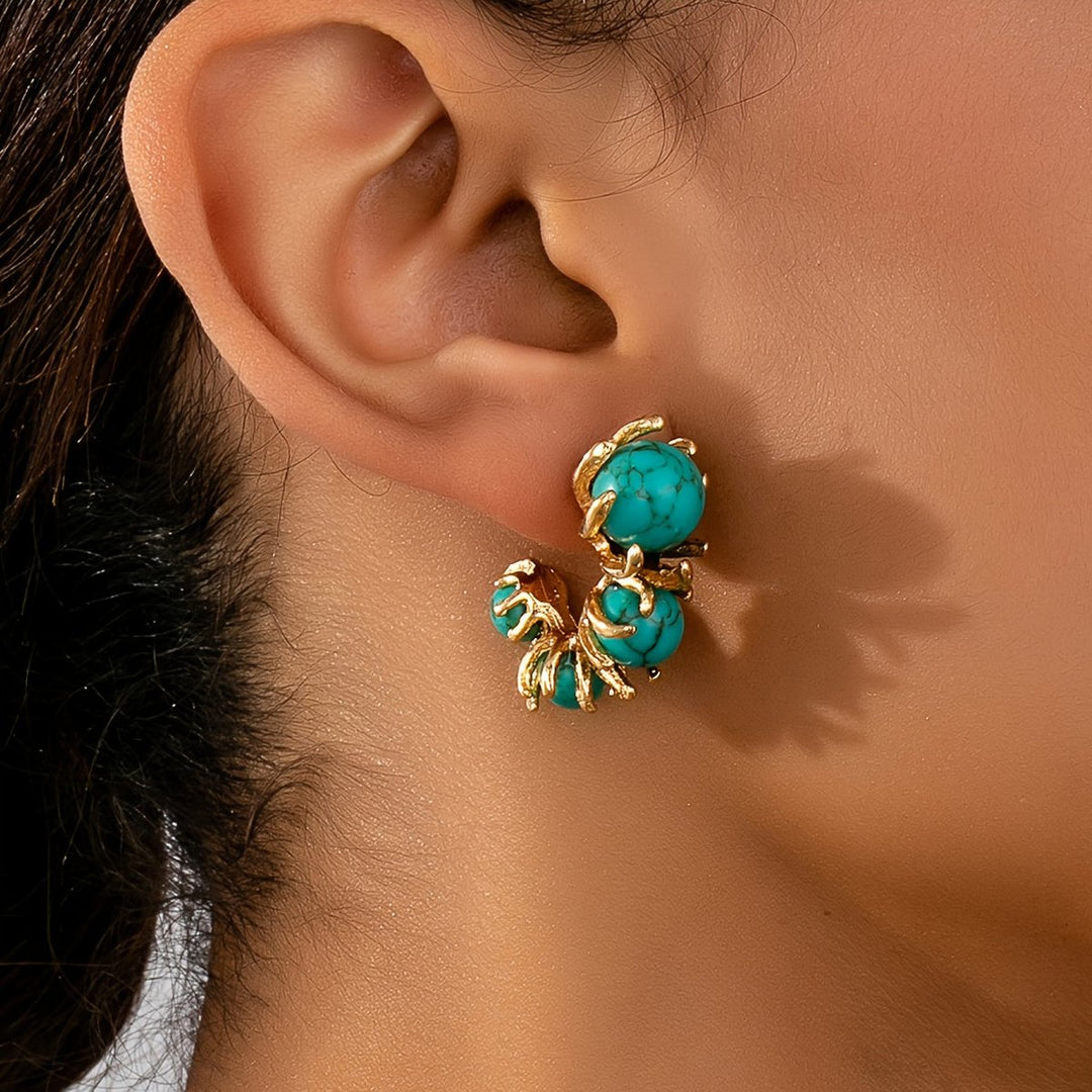 Turquoise Beaded Flower Design Earrings