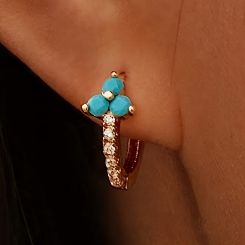 Retro Bohemian Synthetic Zirconia Blue Hoop Earrings