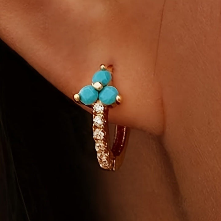 Retro Bohemian Synthetic Zirconia Blue Hoop Earrings
