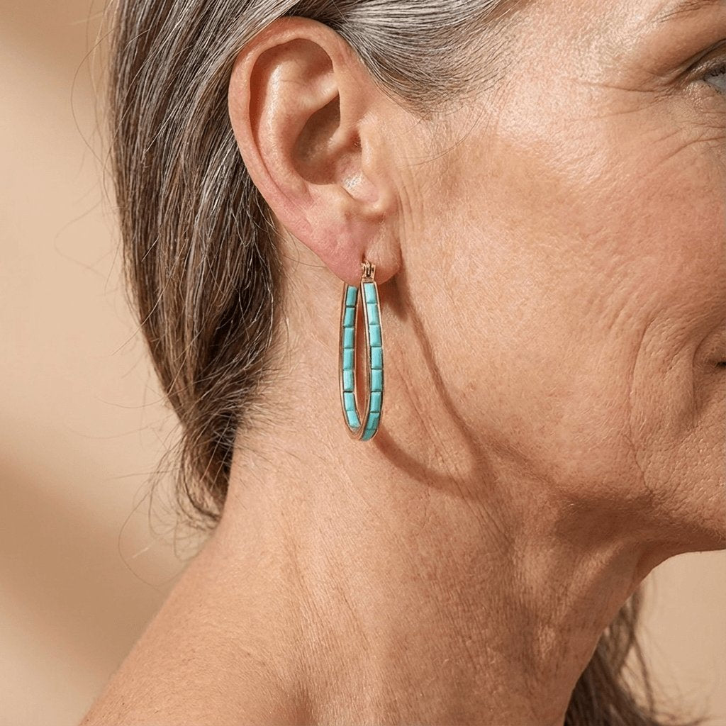 U-Shaped Square Synthetic Turquoise Earrings