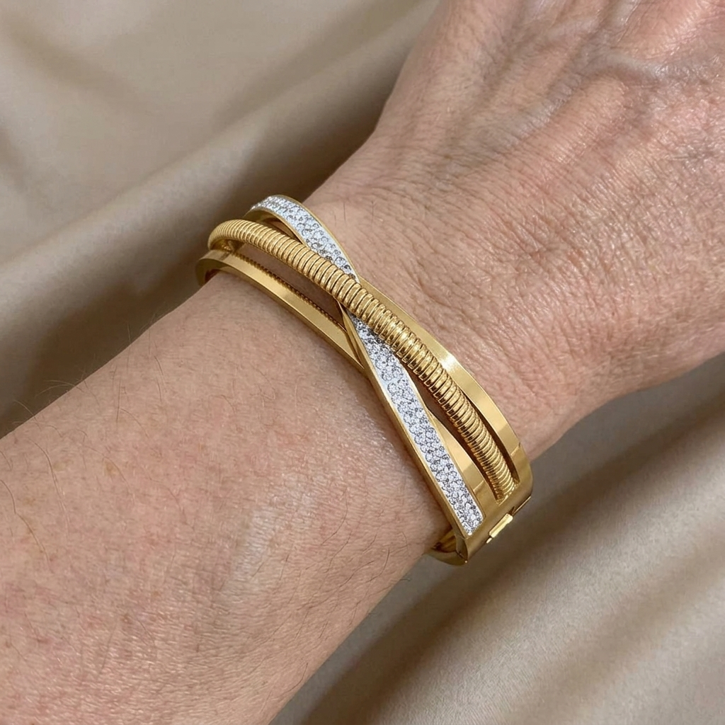 Rhinestone Gold Plated Bangle Bracelet