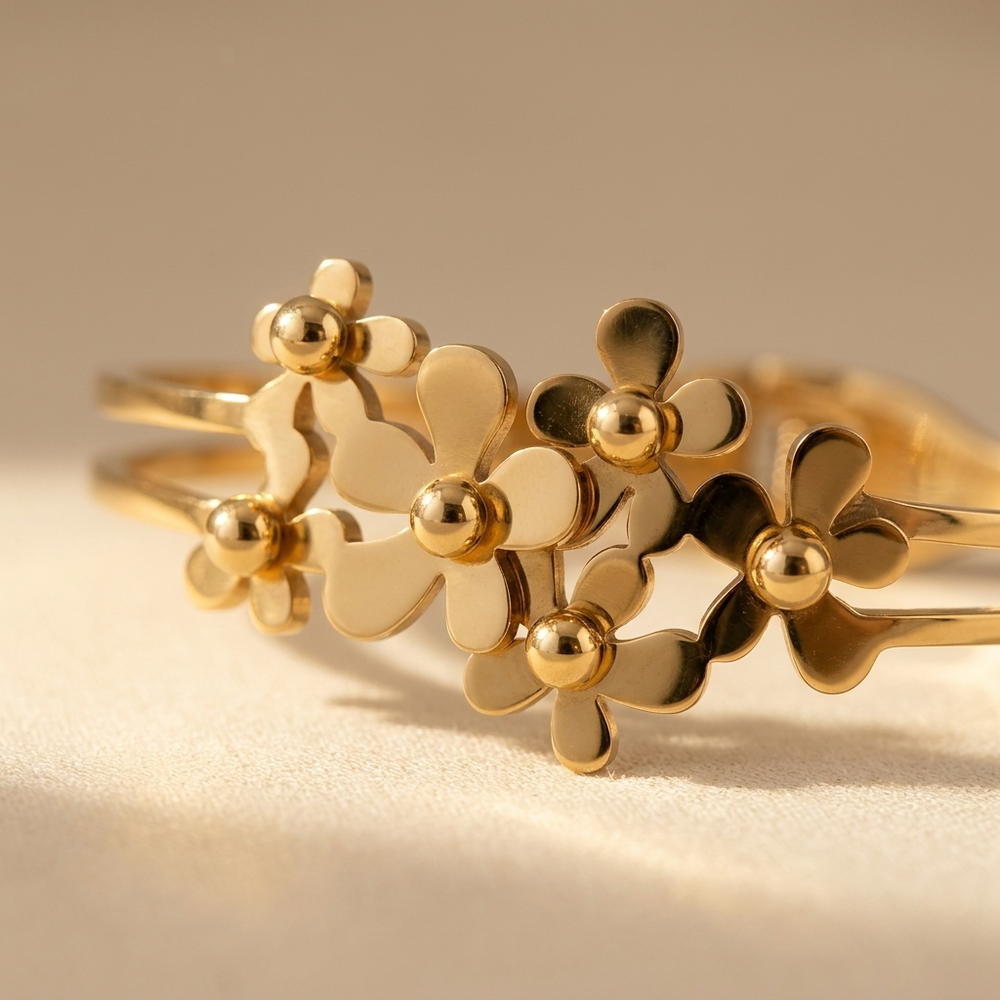 Gold Plated Floral Flower Bracelet