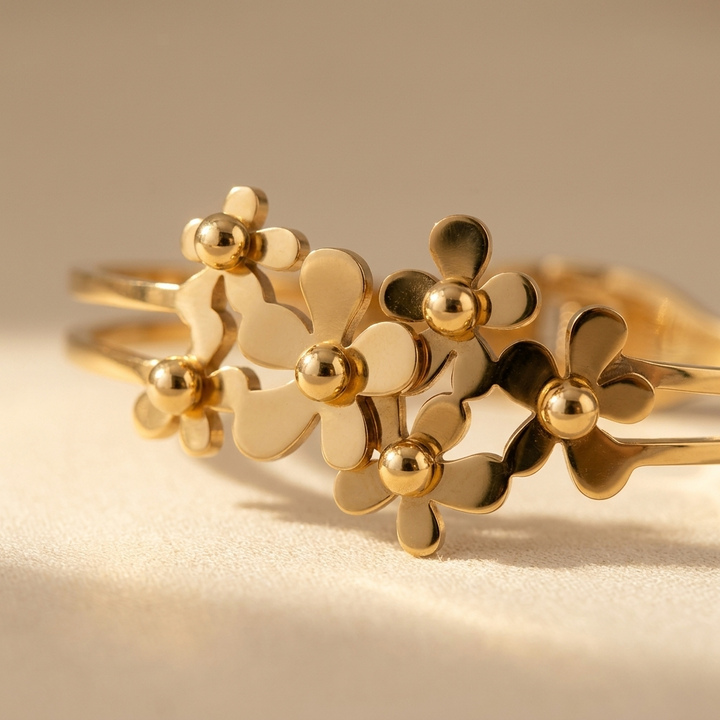 Gold Plated Floral Flower Bracelet
