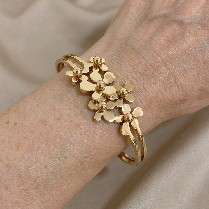 Gold Plated Floral Flower Bracelet