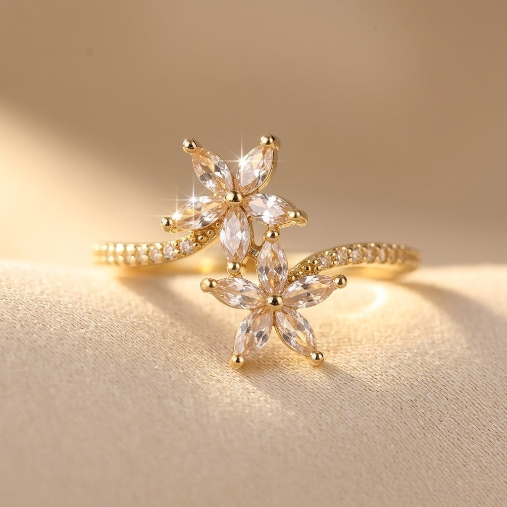 Anel com flor de zircónias